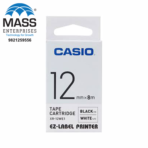 Casio XR-12WE1 Label Tape 12mm Black on White 12mm x 8m