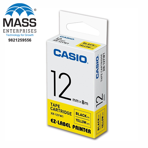 Casio XR-12YW1 Label Tape 12mm Black on Yellow 12mm x 8m