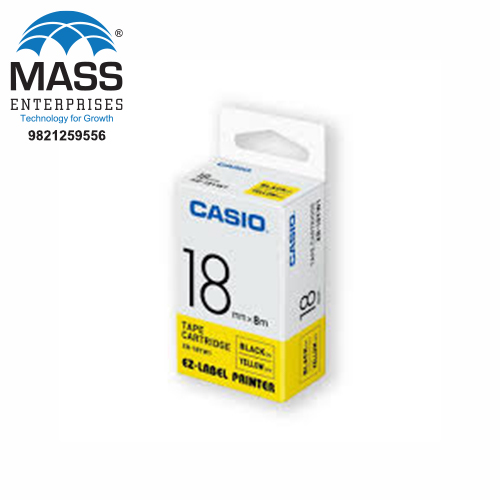 Casio XR-18YW1 Label Tape 18mm Black on Yellow 18mm x 8m
