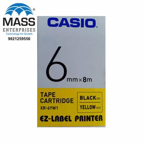 Casio XR-6YW1 Label Tape 6mm Black on Yellow 6mm x 8m
