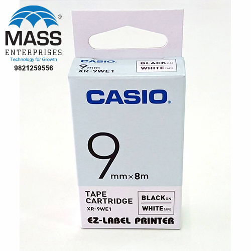 Casio XR-9WE1 Label Tape 9mm Black on White 9mm x 8m