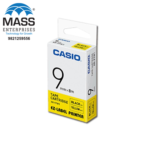 Casio XR-9YW1 Label Tape 9mm Black on Yellow 9mm x 8m