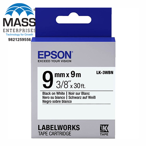 Epson LK-3WBN Label Tape 9mm Black on White 9mm x 9m