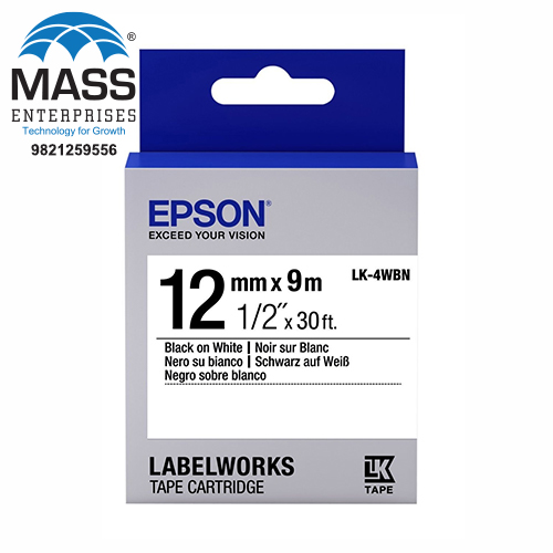 Epson LK-4WBN Label Tape 12mm Black on White 12mm x 9m