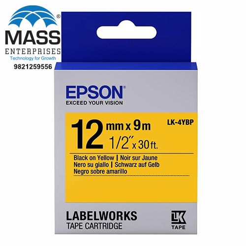 Epson LK-4YBP Label Tape 12mm Black on Yellow 12mm x 9